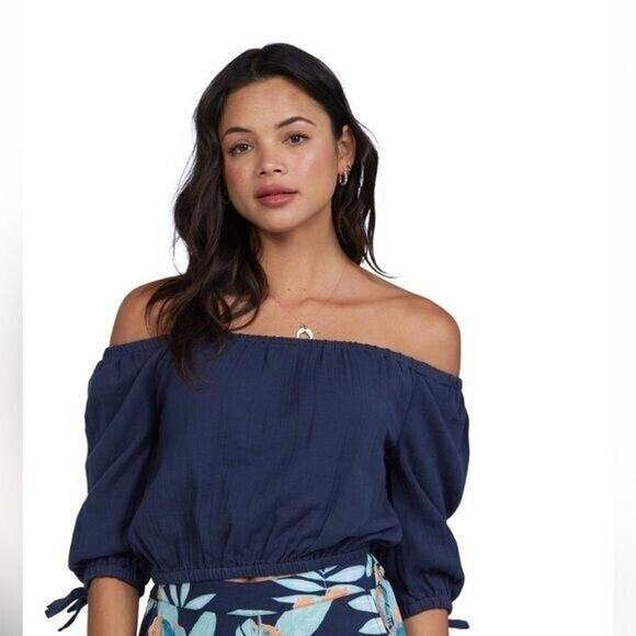 NWOT ROXY Bali Shore Off-The-Shoulder Top - Blue - Women's Size Small - Picture 1 of 8